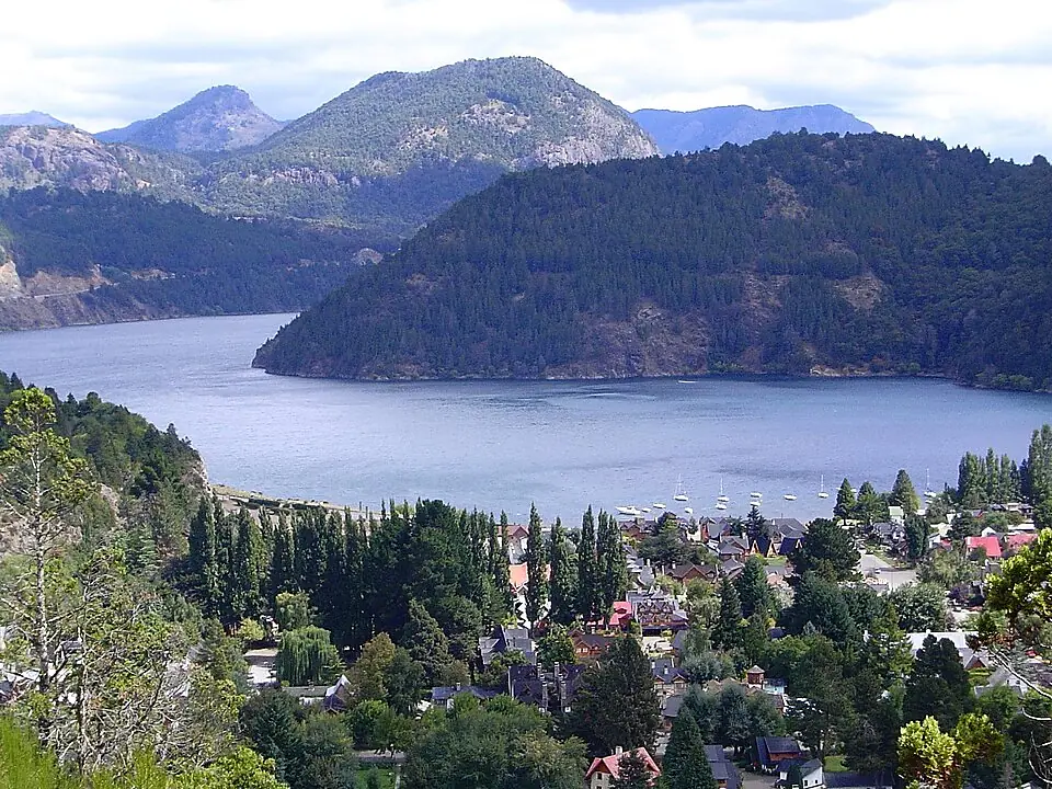 Snow-capped Volcan Lanin towering above the forests near San Martin de los Andes